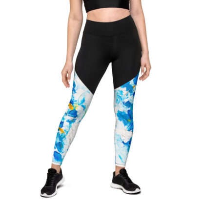 Blue Yellow Abstract Compression Leggings